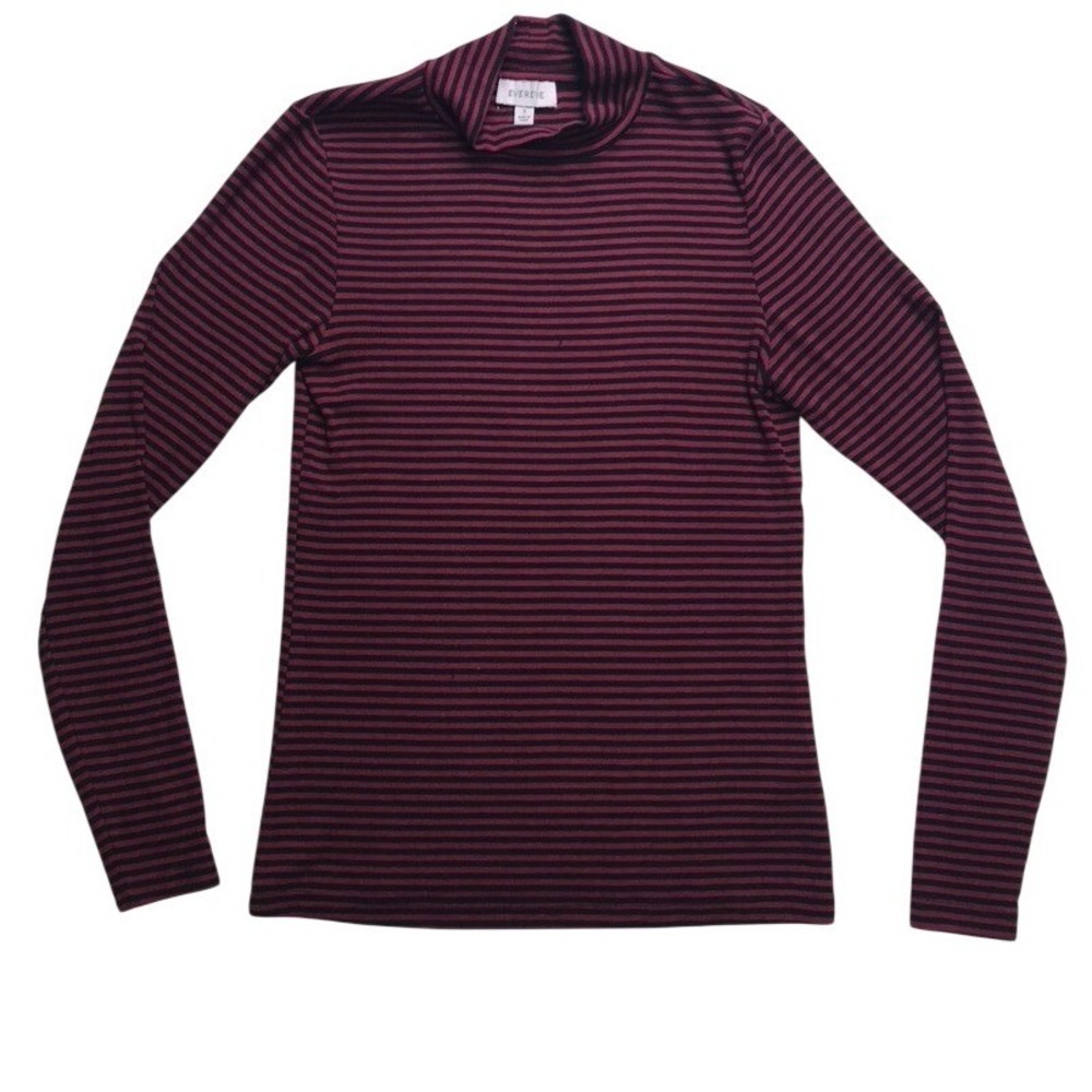 Evereve Womens‎ Small Mock Neck Long Sleeve Striped Ribbed Knit Top Burgundy